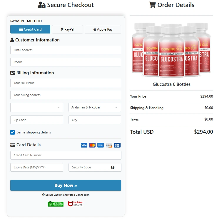 Glucostra checkout page